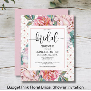 Budget Pink Floral Bridal Shower Invitation