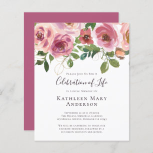 Budget Pink Floral Celebration of Life Invitation