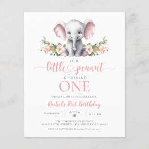 Budget Pink Floral Elephant  Girl 1st Birthday