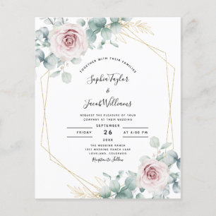 Budget Pink Floral Eucalyptus Wedding Invitation