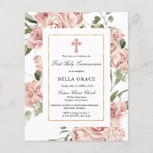 Budget Pink Floral First Holy Communion Invitation Flyer