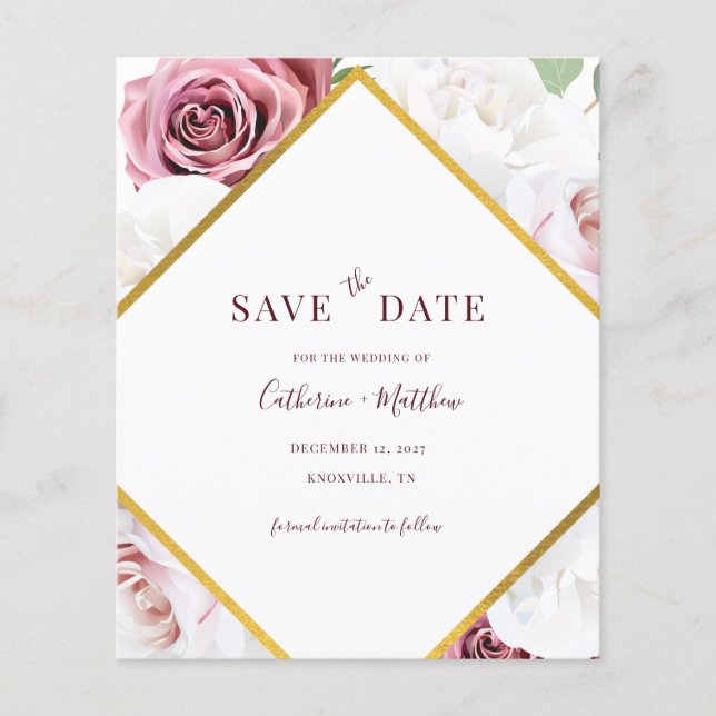 Budget Pink Floral Geometric Save The Date (Front)