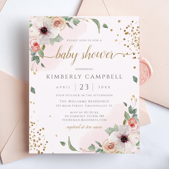 Budget Pink Floral Girl Baby Shower Invitation (Creator Uploaded)