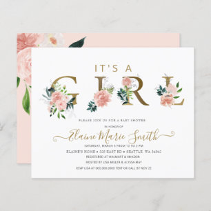 Budget Pink Floral Girl Baby Shower Invitation
