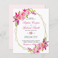 Budget Pink Floral | Gold Frame Wedding Invitation