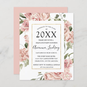 Budget Pink Floral Graduation Party Invitation
