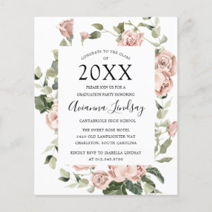 Budget Pink Floral Graduation Party Invitation Flyer