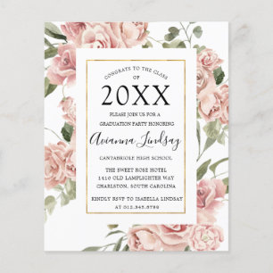 Budget Pink Floral Graduation Party Invitation Flyer