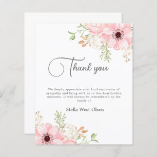 Budget Pink Floral Memorial Thank you Card