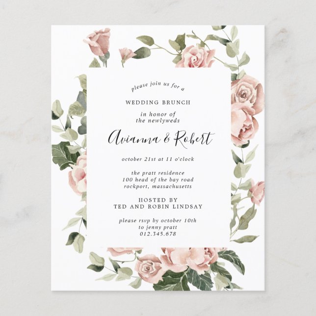 Budget Pink Floral Post Wedding Brunch Invitation Flyer (Front)