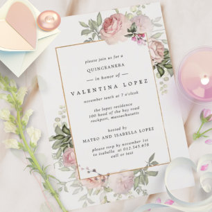 Budget Pink Floral Quinceanera Party Invitation