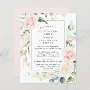 Budget Pink Floral Quinceanera Party Invitation