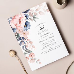 Budget Pink Floral Script 60th Birthday Invitation