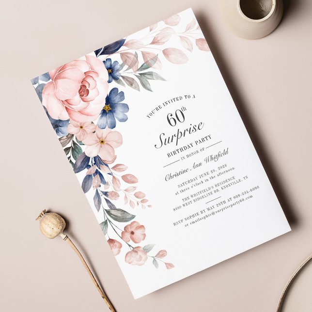 Budget Pink Floral Script 60th Birthday Invitation (Creator Uploaded)