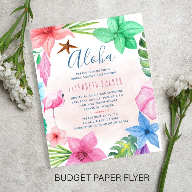 Budget pink floral summer bridal shower invitation flyer (Creator Uploaded)