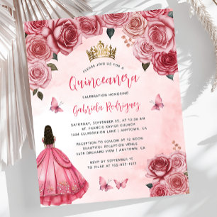 Budget Pink Floral Watercolor Roses Quinceañera
