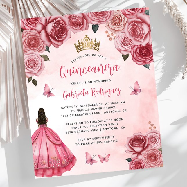 Budget Pink Floral Watercolor Roses Quinceañera (Creator Uploaded)