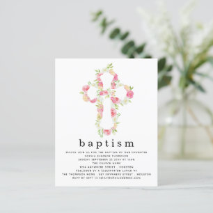 Budget Pink Florals Cross Baptism Invitation