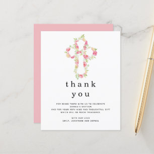 Budget Pink Florals Cross Baptism Thank you