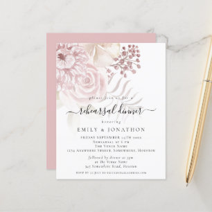 Budget Pink Florals Rehearsal Dinner Invitation