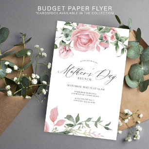Budget pink flowers Mothers Day brunch invitation Flyer