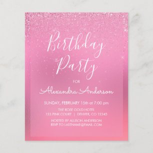 Budget Pink Foil Girly Glitter Any Age Birthday Flyer