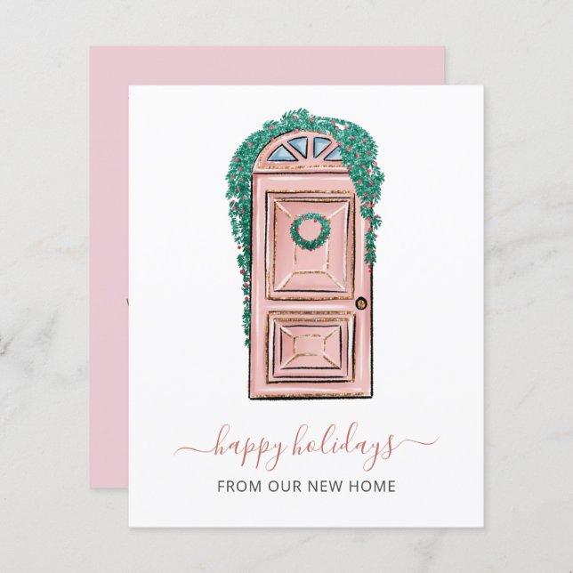 Budget Pink Front Door Weve Moved Holiday Card (Front/Back)