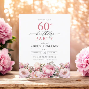 Budget Pink Garden Floral 60th Birthday Invitation