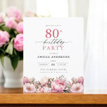 Budget Pink Garden Floral 80th Birthday Invitation<br><div class="desc">Celebrate in style with a garden floral calligraphy 80th birthday invitation, perfect for a milestone event. Featuring vibrant floral designs and elegant calligraphy, this invitation sets a whimsical yet sophisticated tone for your celebration. The lush garden theme blends natural beauty with graceful typography, creating a timeless and inviting look. Ideal...</div>