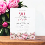 Budget Pink Garden Floral 90th Birthday Invitation<br><div class="desc">Celebrate in style with a garden floral calligraphy 90th birthday invitation, perfect for a milestone event. Featuring vibrant floral designs and elegant calligraphy, this invitation sets a whimsical yet sophisticated tone for your celebration. The lush garden theme blends natural beauty with graceful typography, creating a timeless and inviting look. Ideal...</div>