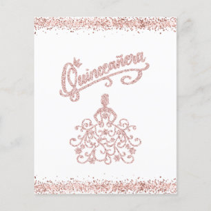 BUDGET Pink Glitter Dress Quinceañera Invitation