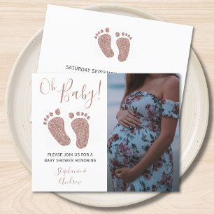 Budget Pink Glitter Feet Baby Shower Invitation