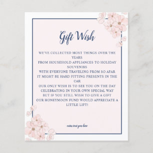 BUDGET  Pink Glitter Navy Floral Wedding Gift Wish