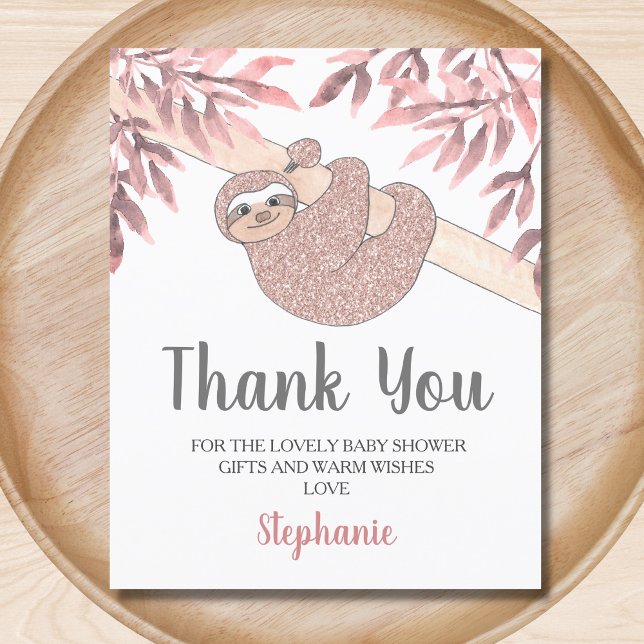 Budget Pink Glitter Sloth Baby Shower Thank You (Creator Uploaded)