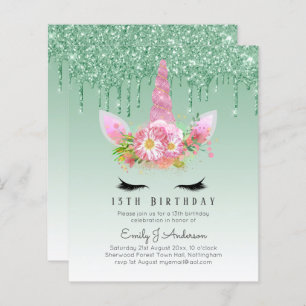 BUDGET Pink Glitter Unicorn Girls Birthday Invites