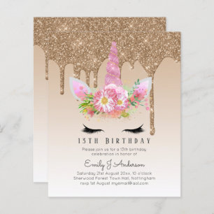 BUDGET Pink Glitter Unicorn Girls Birthday Invites