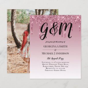 BUDGET Pink Glitter Wedding Invitations
