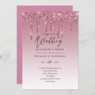 BUDGET Pink Glitter Wedding Invitations