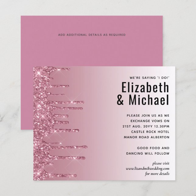 BUDGET Pink Glitter Wedding Invitations (Front/Back)