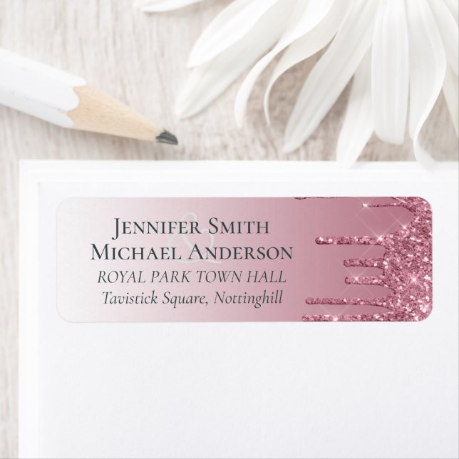 BUDGET Pink Glitter Wedding Return Address Label (Insitu)
