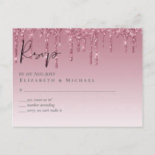 BUDGET Pink Glitter Wedding RSVP Postcard