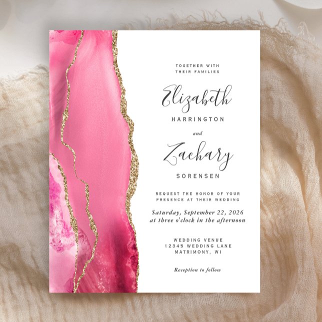 Budget Pink Gold Agate Modern Wedding Invitation (Creator Uploaded)