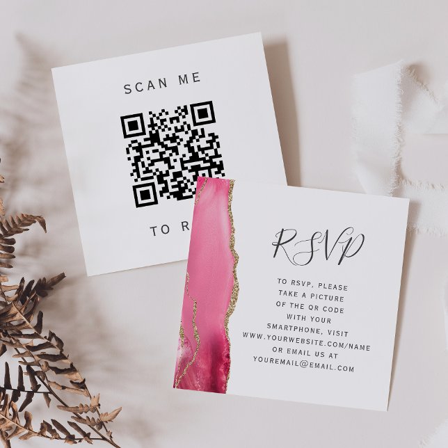 Budget Pink Gold Agate Wedding QR Code RSVP Enclosure Card (Creator Uploaded)