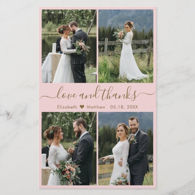 Budget Pink Gold Collage Wedding Thank You Flyer (Front)