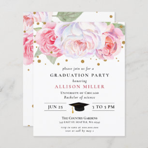 Budget Pink Gold Floral Graduation Invitation