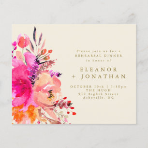 Budget Pink Gold Floral Rehearsal Dinner Invite