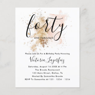 Budget Pink & Gold Forty 40th Birthday Invitation Flyer
