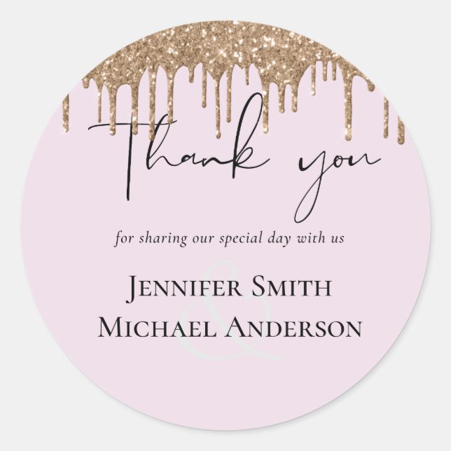 BUDGET Pink Gold Glitter Wedding Classic Round Sticker (Front)