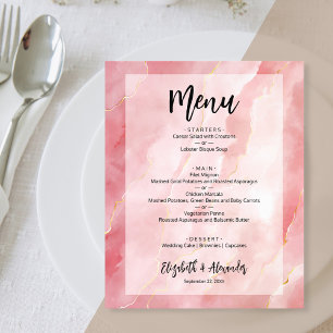 Budget Pink Gold Marble Wedding Menu