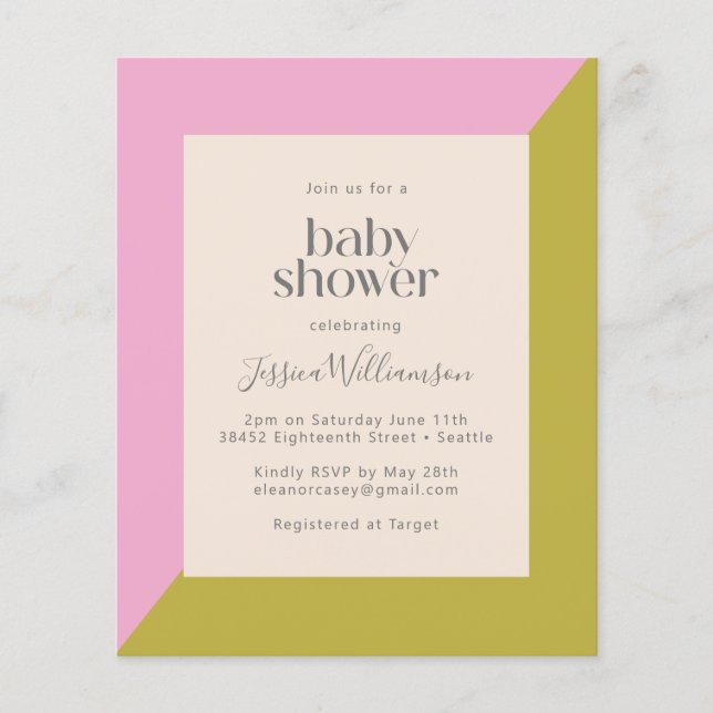 Budget Pink Green Border Baby Shower Invitation (Front)